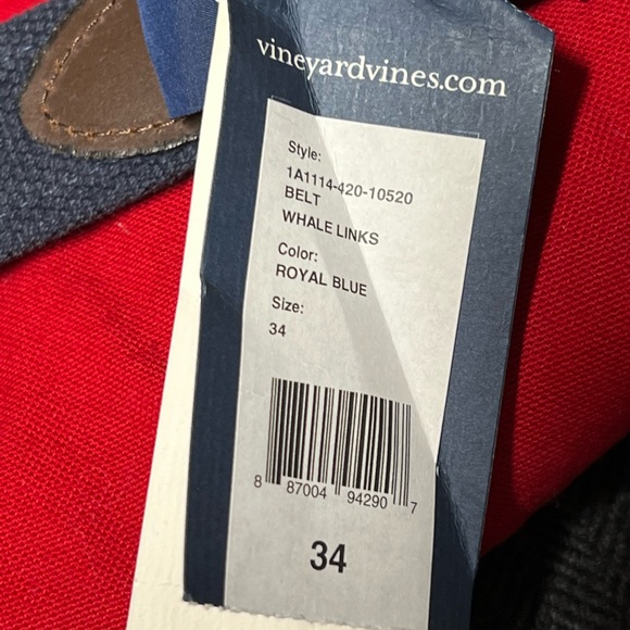 NWT VINEYARD VINES mens Leather Vineyard Whale Club Royal Blue Belt Sz 34 - Picture 4 of 8